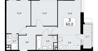 Wohnung 3 zimmer in Wnukowo, Russland