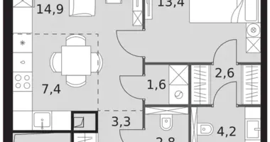 Apartamento 2 habitaciones en North-Western Administrative Okrug, Rusia