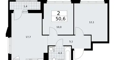 Apartamento 2 habitaciones en Troitsk, Rusia