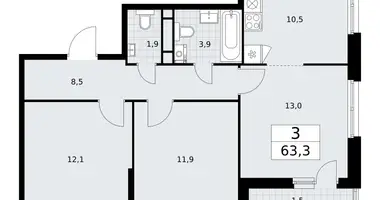 Wohnung 3 zimmer in Wnukowo, Russland