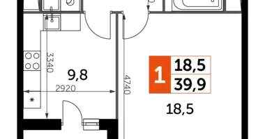 Квартира 1 комната в Развилка, Россия