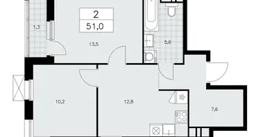 Apartamento 2 habitaciones en Moscú, Rusia