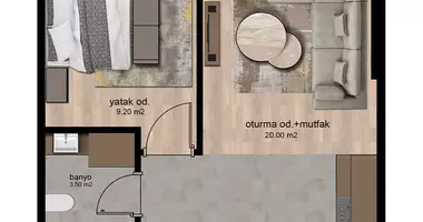 2 room apartment in Kuzucu, Turkey