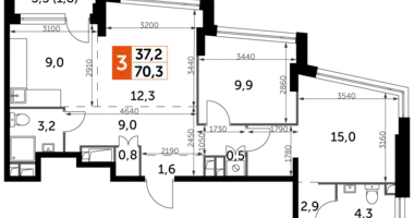 Apartamento 3 habitaciones en Moscú, Rusia