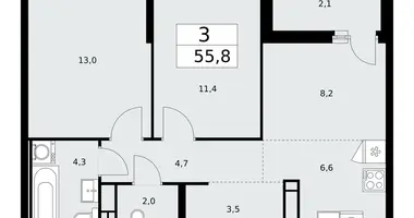 Wohnung 3 Zimmer in Moskau, Russland