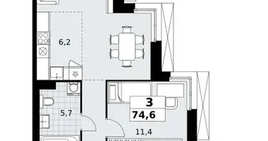 Apartamento 3 habitaciones en Kommunarka, Rusia