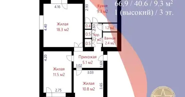 3 room apartment in Pyatryshki, Belarus