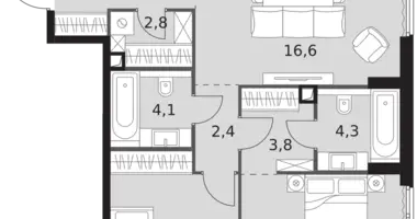 Wohnung 3 zimmer in Nordwestlicher Verwaltungsbezirk, Russland