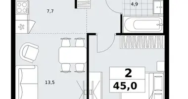 Apartamento 2 habitaciones en Kommunarka, Rusia