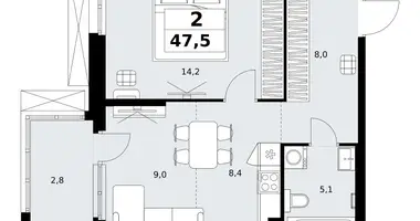 2 room apartment in Kommunarka, Russia