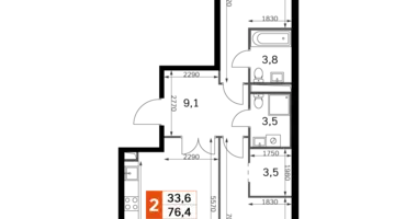 2 room apartment in Moscow, Russia