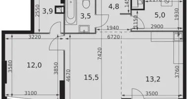 Apartamento 2 habitaciones en Moscú, Rusia