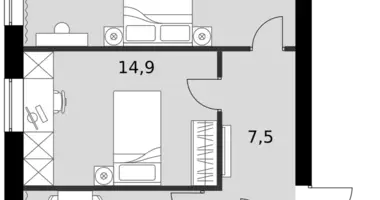 Apartamento 2 habitaciones en Naro-Fominskiy gorodskoy okrug, Rusia