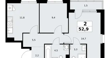 Apartamento 2 habitaciones en Kommunarka, Rusia