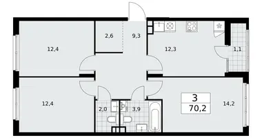 Apartamento 3 habitaciones en poselenie Desenovskoe, Rusia