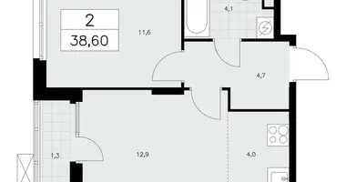 Apartamento 2 habitaciones en poselenie Sosenskoe, Rusia