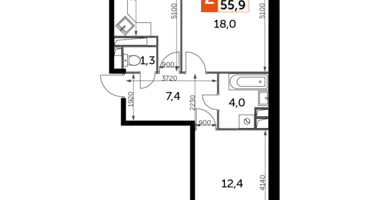 Apartamento 2 habitaciones en Veshki, Rusia