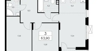 Apartamento 3 habitaciones en poselenie Sosenskoe, Rusia