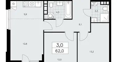 Apartamento 3 habitaciones en poselenie Sosenskoe, Rusia