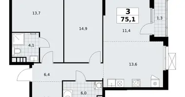 Apartamento 3 habitaciones en South-Western Administrative Okrug, Rusia