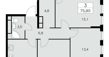 Wohnung 3 Zimmer in Südwestlicher Verwaltungsbezirk, Russland