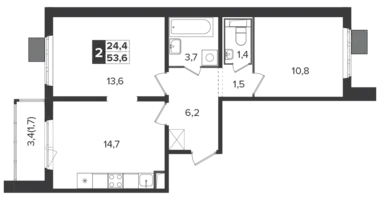 Mieszkanie 2 pokoi w Leninsky District, Rosja
