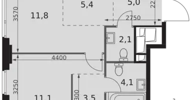 2 room apartment in Moscow, Russia