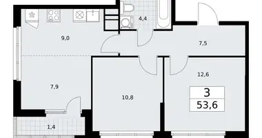 3 room apartment in Vnukovo, Russia