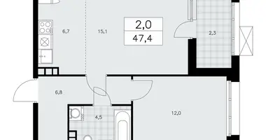 Apartamento 2 habitaciones en poselenie Sosenskoe, Rusia