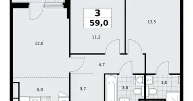 Mieszkanie 3 pokoi w poselenie Sosenskoe, Rosja