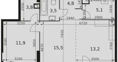 Appartement 2 chambres dans Moscou, Fédération de Russie