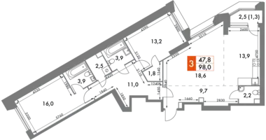 Mieszkanie 3 pokoi w Konkovo District, Rosja