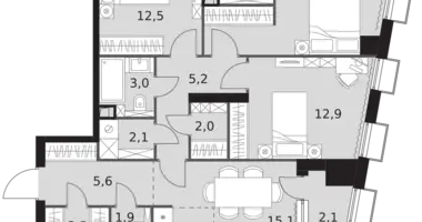 Apartamento 3 habitaciones en North-Western Administrative Okrug, Rusia