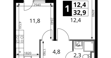 Квартира 1 комната в Potapovo, Россия