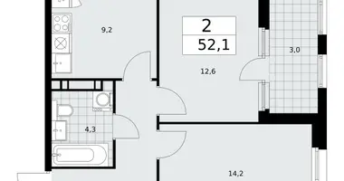 Apartamento 2 habitaciones en Moscú, Rusia