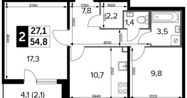 Mieszkanie 2 pokoi w Nekrasovka District, Rosja