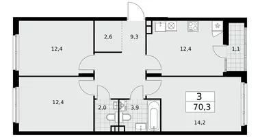 Wohnung 3 Zimmer in poselenie Desenovskoe, Russland