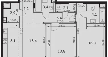 Apartamento 3 habitaciones en North-Western Administrative Okrug, Rusia