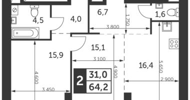 Mieszkanie 2 pokoi w Konkovo District, Rosja