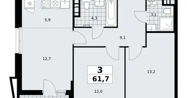 Wohnung 3 zimmer in poselenie Sosenskoe, Russland