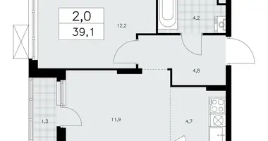 Apartamento 2 habitaciones en poselenie Sosenskoe, Rusia