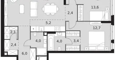 Apartamento 3 habitaciones en North-Western Administrative Okrug, Rusia