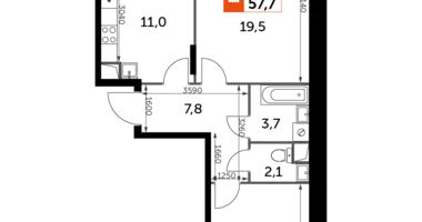 Apartamento 2 habitaciones en Razvilka, Rusia