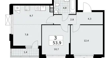 Apartamento 3 habitaciones en poselenie Sosenskoe, Rusia