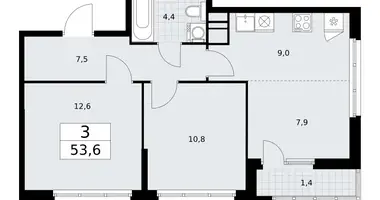 3 room apartment in Vnukovo, Russia
