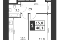 1 room apartment 40 m² Konkovo District, Russia