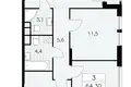 3 room apartment 64 m² South-Western Administrative Okrug, Russia