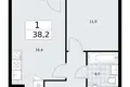 Квартира 1 комната 38 м² район Троицк, Россия