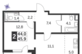 Квартира 2 комнаты 46 м² Москва, Россия