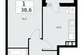 1 room apartment 39 m² Moscow, Russia